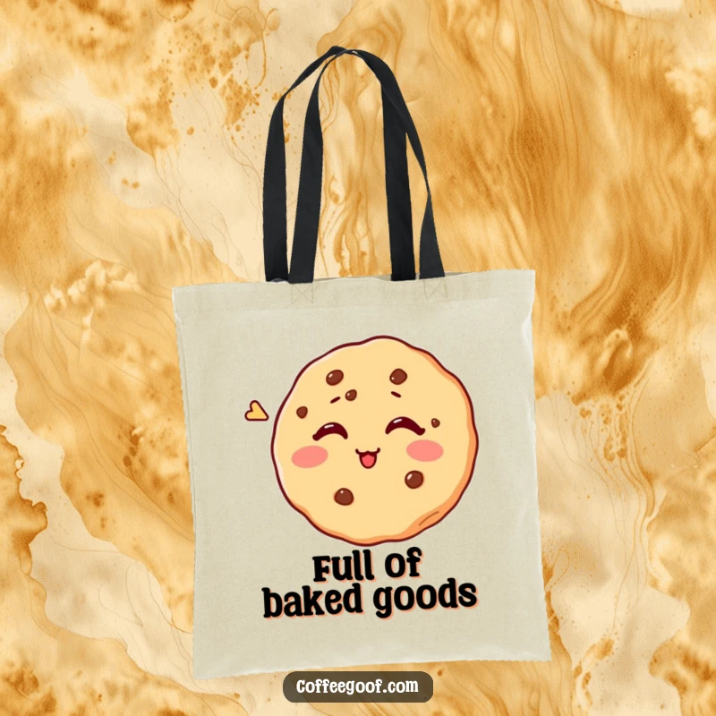 Funny tote bag adorned with a playful cookie attempting to wink, ready to carry your essentials with a smile.