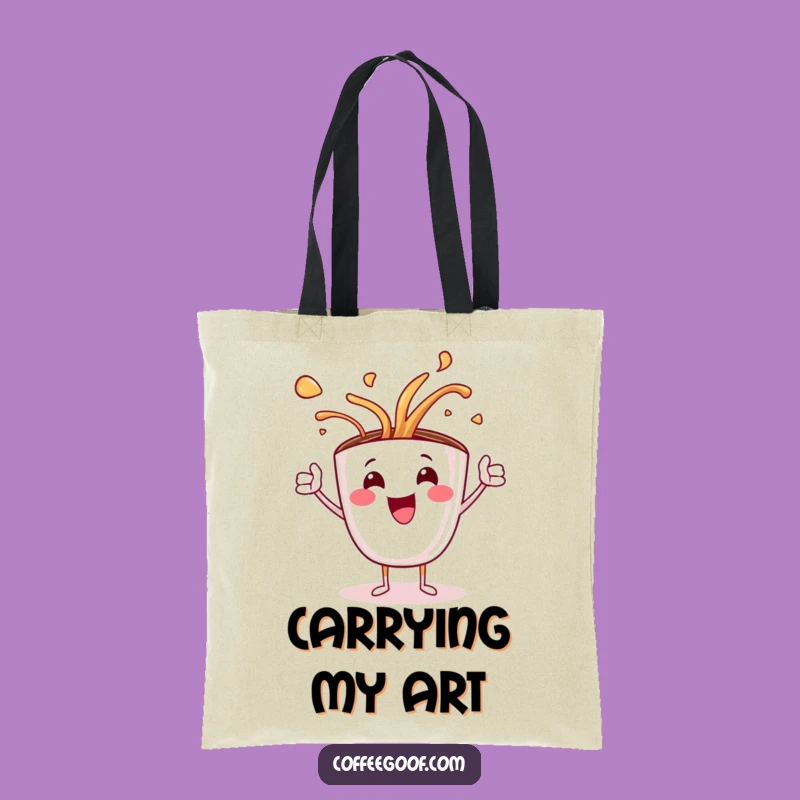 Funny Coffee Cup Art Spill Tote Bag: Jubilant Character Spills Hot Art - Stylish Haul