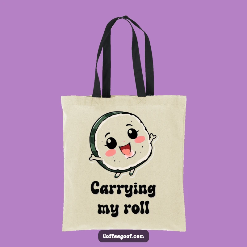 Funny Sushi Spin Tote Bag: Smiling Character Carry-All for Errands