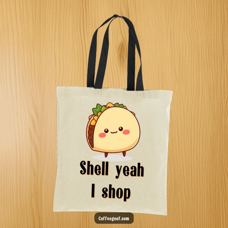 Funny Taco Tote Bag: A cheerful, round taco character wiggling its shell and tiny legs, perfect for groceries or daily essentials.