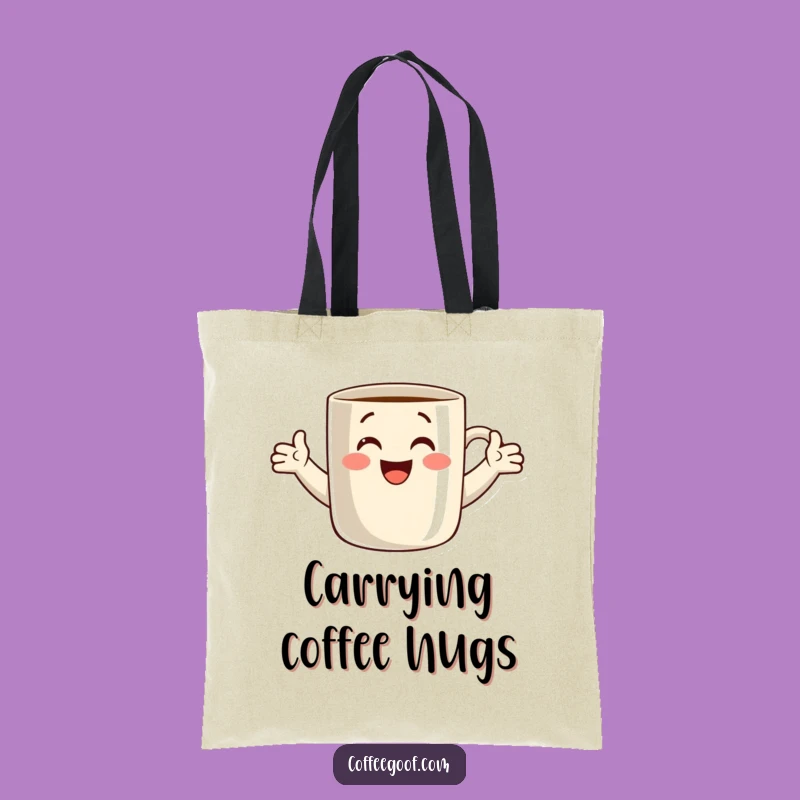 Funny Tote Bag: Adorable Coffee Mug Hug Graphic, Stylish Carry-all, Perfect Funny Gift