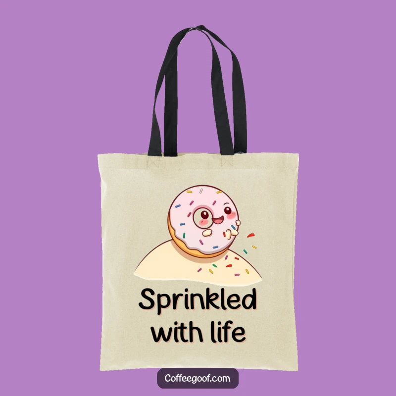 Funny Donut Rolling Hill Tote Bag: Giggling Character Spills Sprinkles - Sweet Shopping Bag